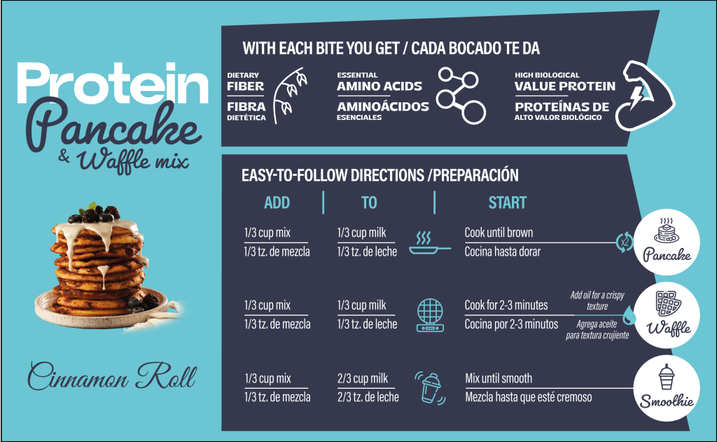 Receta preparacion cinnamon roll de la mezcla para panqueques con proteína whey de Urban Nutrition