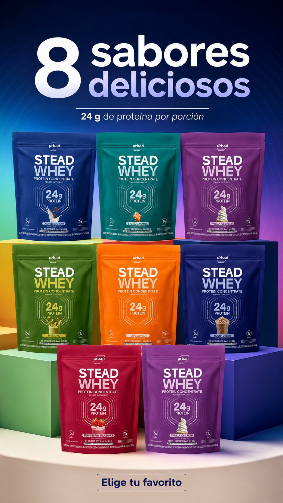 Stead Whey es más que una simple proteína. Diseñada para quienes buscan resultados reales, nuestra fórmula de alta calidad te brinda la fuerza que necesitas para superar tus límites y alcanzar nuevas metas. Cada porción está cargada de los nutrientes esenciales para maximizar tu rendimiento, recuperarte más rápido y mantenerte siempre un paso adelante. Siéntete fuerte desde el primer día con Stead Whey 8 sabores STEAD WHEY Protein Concentrate