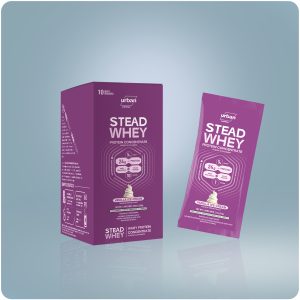 Sachet de STEAD WHEY Protein Concentrate, sabor Vanilla Ice Cream, con 24g de proteína y 2g de carbohidratos por porción